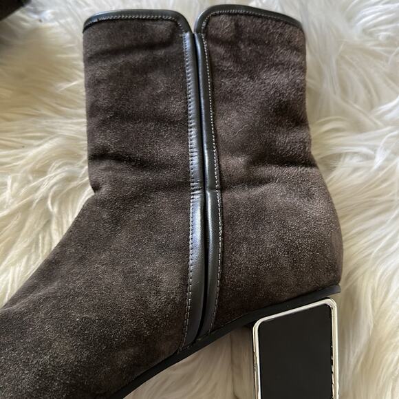 Brown/Gray Suede Block Heel Boots Size 7 - Picture 9 of 9
